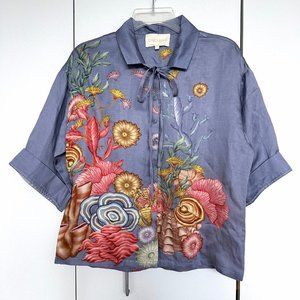 Carolina K Blue Seashell Buttonfront Kimono Top - Size Medium